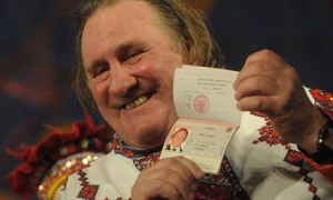 Gérard Depardieu with his new Russian passport